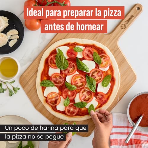 Miniatura 3 de Chef Pomodoro Pala Pizza 41 Cm, Tabla Pizza Horno De Madera De Bambú Para Hornear Pizza Casera Y Pan, Bandeja Madera Aperitivos, Embutidos Y Quesos, Utensilios De Cocina Para Pizzeros
