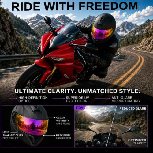 Image of PSLER Shatterproof Motorcycle Helmet Visor for i90 HJ-33,Deep Rose Red | Impact-Resistant ,UV400 Protection, Motorcycle Tinted Face Shield for i90 HJ-33,Visor Replacement