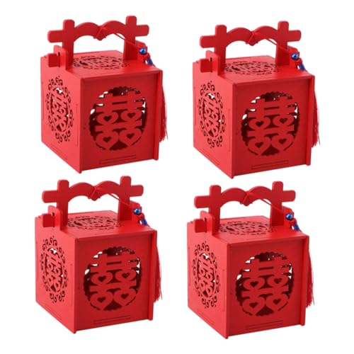 TOPPERFUN 4pièces Boîte à Bonbons Bois Chinoise Avec Frange Bleue Lot De Décorations De Mariage Conteneur Élégant Pour Fête Fournitures De Mariage Unique