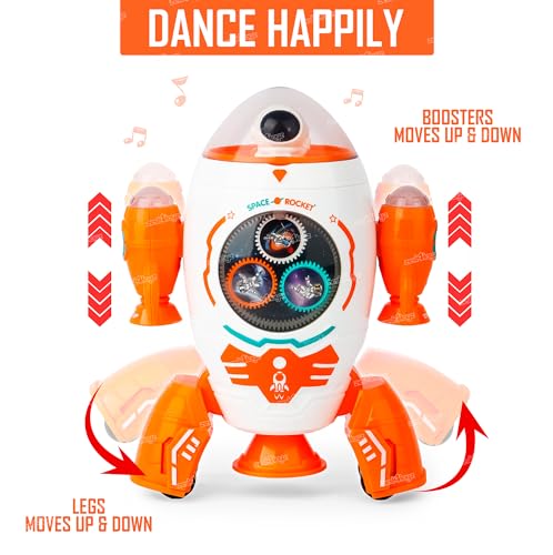 Image of Zest 4 Toyz Musical Toy for Kids Space Rocket Dancing Robot | Lights & Music | Amazing Sound | Moving Gears | 360 Degree Rotation Toys for Kids Boys Girls Children - Orange
