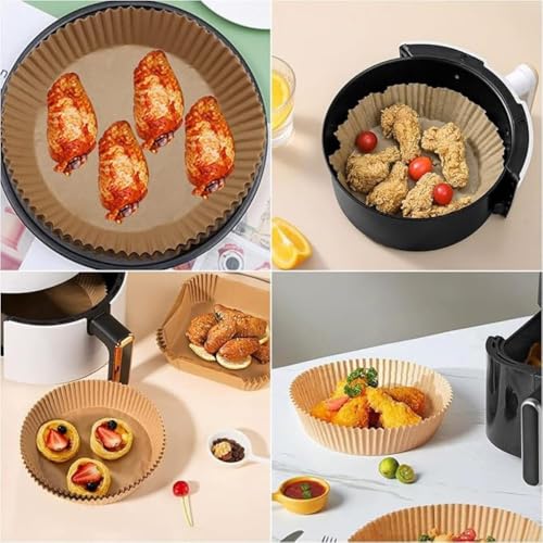 Kit com 50 Papéis Descartáveis Antiaderentes para Air Fryer, Compatíveis e Resistentes