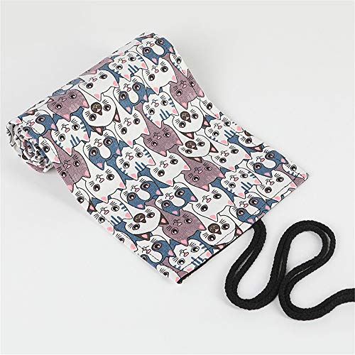 Image of Funny live 24 /36 /48 /72 Slots Colored Pencil Wrap Roll up Pen Holder Case Drawing Coloring Pencil Roll Organizer Stationery Case for Student Artist Traveler (Big-Head Cats, 24 Slots)