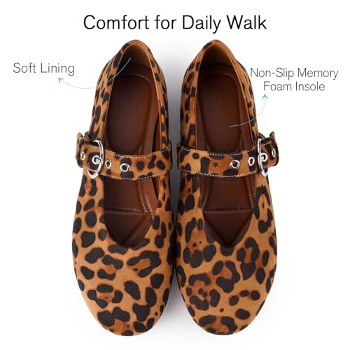 Image of Gothictor Women's Mesh Ballet Flats Round Toe Leopard Mary Jane Shoes Women | Cushioned Comfort, Easy to Style, Buckle Strap, Cheetah Print, Ballerina, Breathable, Wide Width, Non-Slip, Dressy Casual