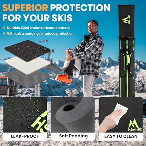 Hsmihair Ski Bag and Boot Bag Combo,Padded Ski Bag Set for Air Travel,Snow Ski Bags for Adults,Water- resistant Ski Boot Bag Fits for Skis Up to 200 CM and Boots Up To Size US13 (Green) - Thumbnail 3