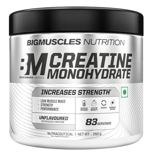 Bigmuscles Nutrition Creatine Monohydrate [83 Servings, Unflavoured] | Micronised Creatine Powder For Enhanced Muscle Strength With Rapid Absorption [