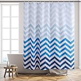 Furlinic Duschvorhang 180x180 Anti-schimmel in Badezimmer Vorhang für Badewanne Dusche Wasserdicht Textile Vorhänge aus Stoff Waschbar Chevron Weiß Blau mit 12 Duschringe.