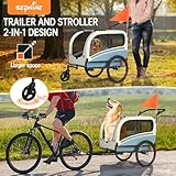 SEPNINE 2-in-1 XL Fahrradanhänger für Hunde, Hundeanhänger für Fahrrad - mit Dachöffnung, Reflektoren & Reflexstreifen, mit Schiebestange & Universal-Fahrradkupplung, Faltbar, Bis 50 kg, Blau