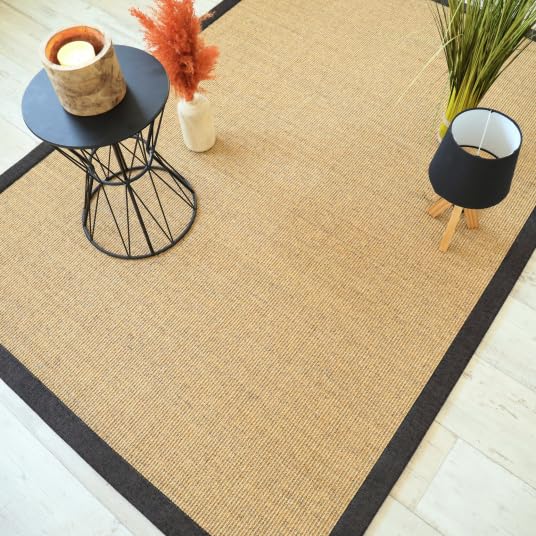Tapis sisal Yucatan chaume - Ganse chenille brun chiné - 80 x 150 cm