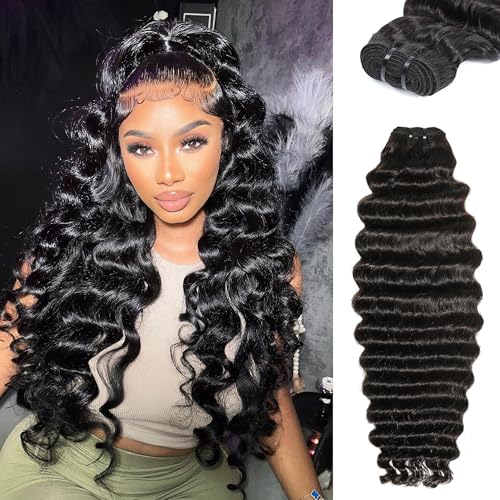 16A Raw Bundles Human Hair Deep Wave Human Hair Bundles,14 Inch Indian Virgin Curly Bundles Human Hair No Synthetic Blend,Thick without Split End Tangle Free Shedding Free Triple Lifespan 3X