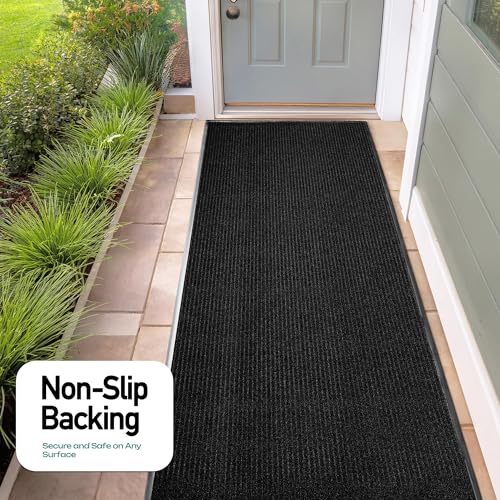 Image of MaxMat Industrial Grade Doormat - Extra Large, Heavy Duty, Waterproof, Indoor /Outdoor, Easy to Clean Floor Mat (4 x 10 Feet, Black, MXM-RIB0410BK)