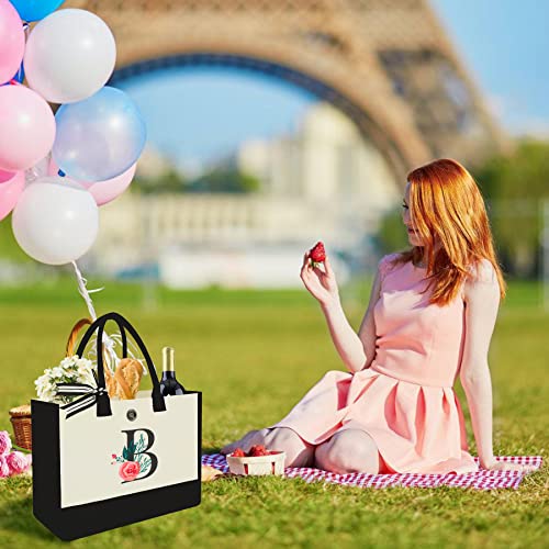 Image of Initial Canvas Tote Bag, Monogrammed Tote Bags Suitable for Mother's Day Wedding Beach
