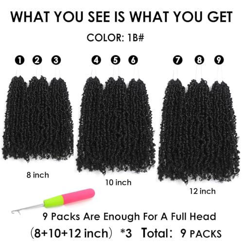 Yanky Twist Crochet Hair - (8+10+12inch)*3,Total 9 packs,Natural Black,Pre-Looped Yankee Twist Mini Passion Twist,Pre-Twisted Micro Spring Twist,Boho Senegalese Twist Crochet Hair with Curly Ends(1B#) - Image 7
