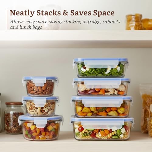 Image of Amazon Brand - Solimo Glass Food Storage Container Set, Round & Rectangular - Pack of 7, Airtight & Leakproof, Microwave & Freezer Safe, Transparent