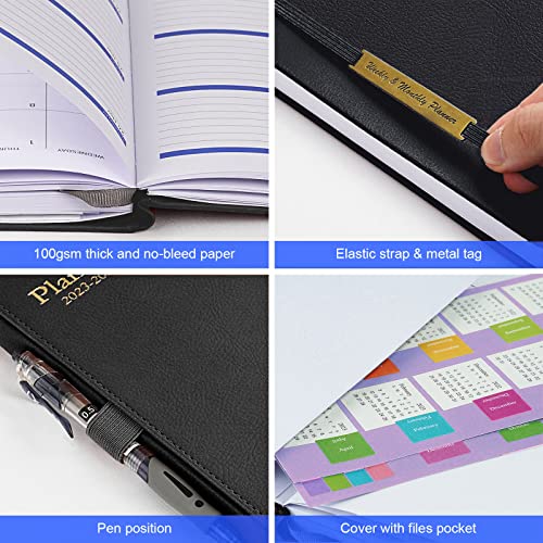 Honfersm Planner 2023-2024 Academic Year 18 Months Daily Weekly And Monthly Planners Agenda Calendar Notebook With 18 Monthly Tabs,Elastic Closure And Back Pocket,Hardcover,A5 Size - Black #TOP5