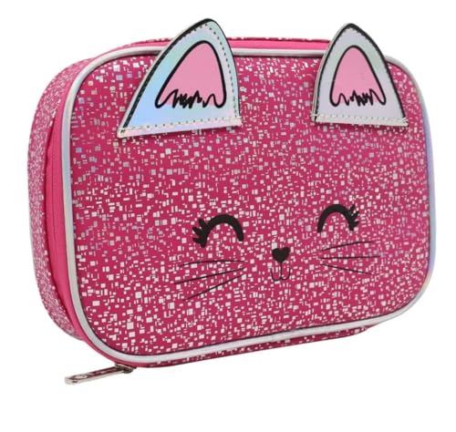Estojo Escolar Box Porta Lapis 100 Pens, Gatinho, Laterais Estruturadas Forrado, 21x19x6cm, Rosa Pink