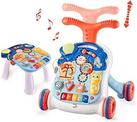Baby Sit-to-Stand Walker with Wheels, Baby Entertainment Table Early Education Activity Center, Baby Push Walker for Boys and Girls