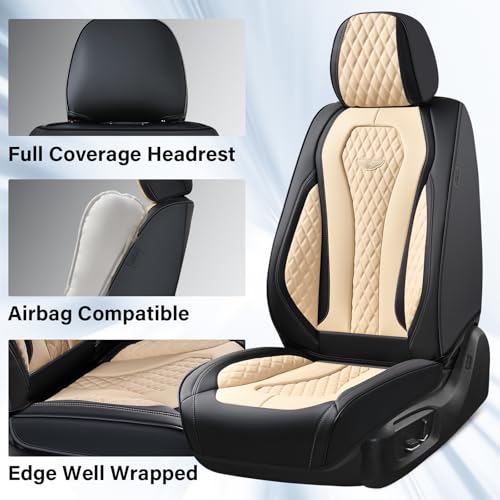 Image of Coverado Automotive Seat Covers Front Seats, Seat Covers 2 Pack, Beige Car Seat Cover, Waterproof Auto Seat Covers, Car Seat Cushion, Front Car Seat Covers Leather Car Seat Protector Fit for Most Cars