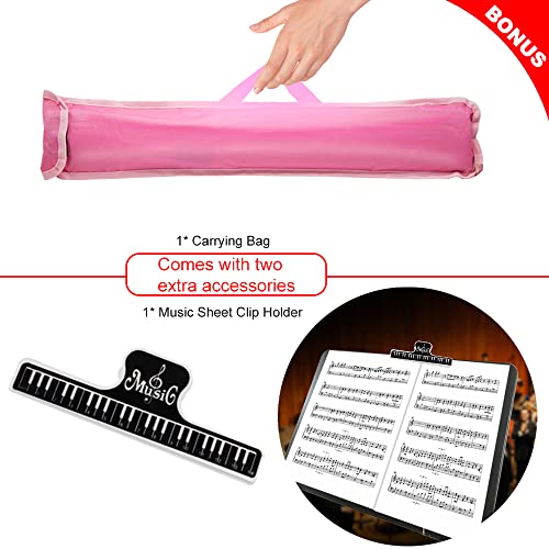 Music Stand, Kasonic 2 In 1 Dual-Use Folding Sheet Music Stand & Desktop Book Stand, Portable And Lightweight With Music Sheet Clip Holder & Carrying Bag Suitable For Instrumental Performance (Pink) #TOP6