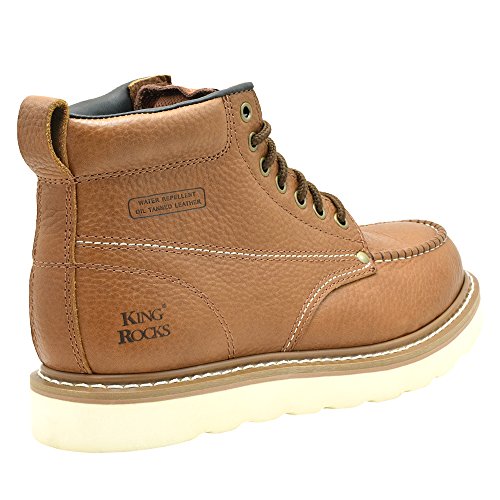 Image of King Rocks Men's Construction Work Boots, Moc Toe, Lightweight Wedge Sole, Water Repellent Leather for Protection