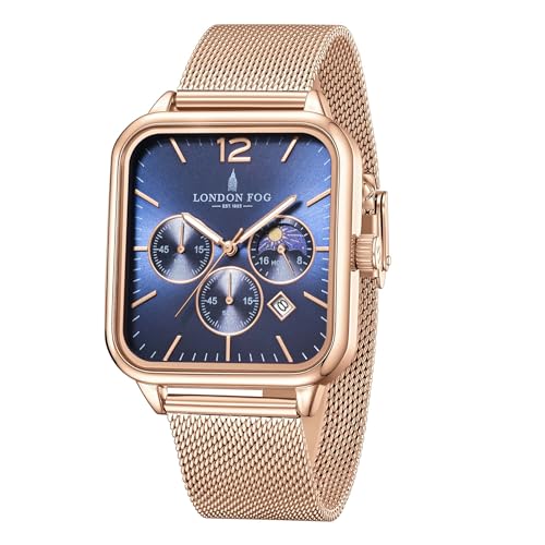 Image of London Fog Hampstead Collection Chronograph Watch for Men with Square Dial, Luminous Hands & Hour Markers, Date Display & Mesh Metal Strap - LFM10007