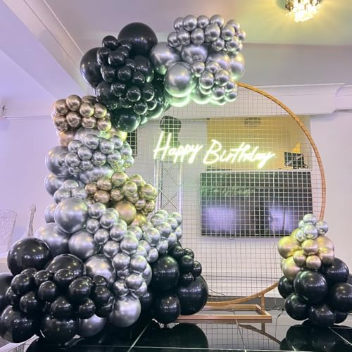 Image of KBZVNAF Black Gold Silver Latex Balloons - 60 Packs 12 Inches Black Metallic Chrome Gold Silver Balloons for Birthday Wedding Baby Shower Graduation Party Decoration