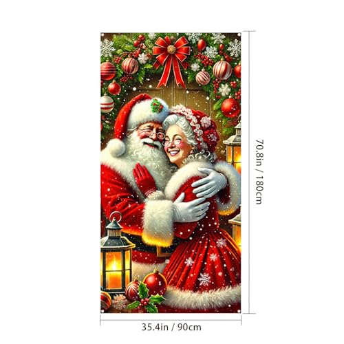 Image of BlissYard Christmas Door Cover Santa Mrs Claus 35x71 Inch Polyester