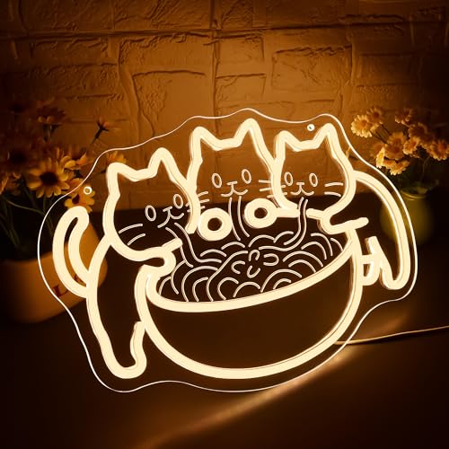 Ramen Cat Neon Sign for Wall Decor Cat Eat Noodles Neon Light for Man Cave - image 2