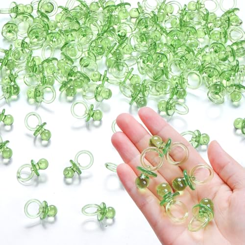 50 Pcs Mini Pacifiers Baby Shower Games Boy Girl, 1.25 Inch Cute Baby Shower Pacifiers, Bulk Acrylic Pacifier for Party Table Scatter, Pacifier Hunt Game, Gender Reveal Decoration Party Favors(Green)