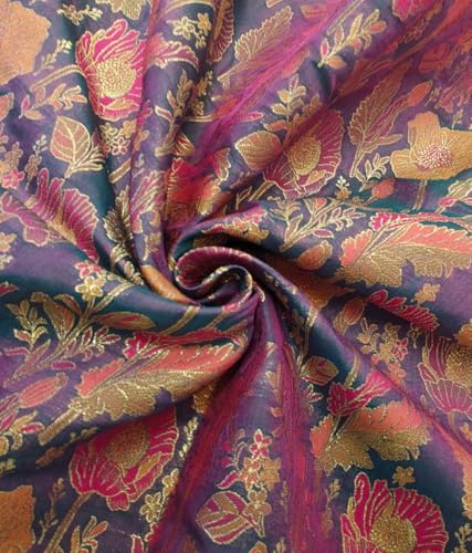 Brocart de soie de prestige jacquard rose et bleu de 111,8 cm de large