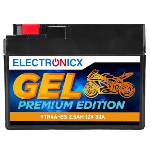 Electronicx Batteria moto GEL YTR4A-BS 12V 2,5Ah 30A – starter compatto senza manutenzione, sigillato, resistente alle vibrazioni e inclinazioni – per scooter, quad e moto – ricambio YTX4A-BS CTR4A-BS