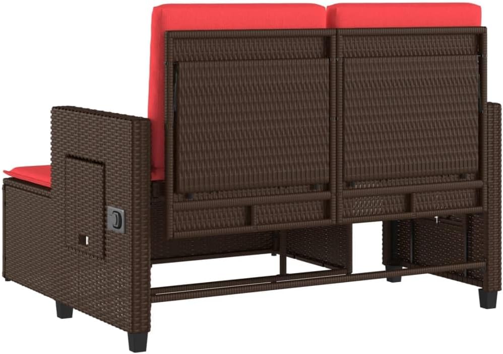 Patio Benches Reclining Patio Bench with Cushions Brown Poly Rattan,Adjustable Garden Bench with Sofa Bed Function for Outdoor Patio Space Outdoor Furniture & Accessories