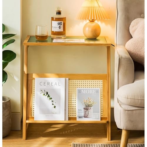Table basse compacte en bambou et verre table d'appoint pour petit salon - 3