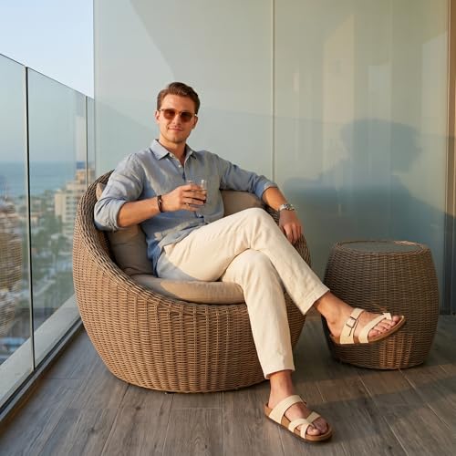 Image of CUSHIONAIRE Luna-M Slides for Men, Comfortable Cork Footbed Mens Sandals with Arch Support and Adjustable Buckle Strap