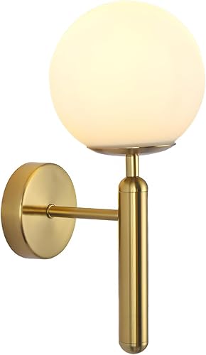 KCO Aplique de pared de globo de vidrio de leche, apliques de pared de latón cepillado de mediados de siglo, lámpara de pared dorada moderna,