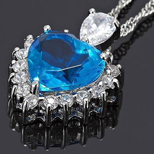 RIZILIA Ocean Heart Necklace for Women, Heart Cut Multi-Color Birthstone CZ Pendant in 18K White Gold Plated, 18 + 2 Inch Extension Chain, Modern Elegant Design Gift Idea for Women - Image 4