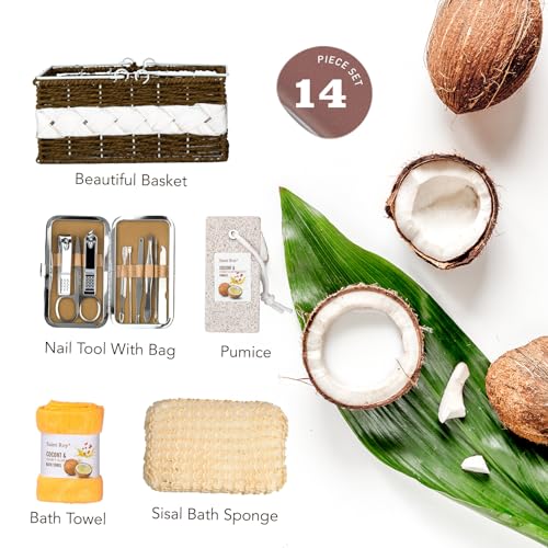 Valentines Day Gifts for Women & Men Spa Gift Basket Luxury Bath and Body Basket Set 17-Piece Coconut Honey Almond Large Luxury Home Spa Kit, Relaxing Self Care Pamper Gifts Birthday Bridal Shower