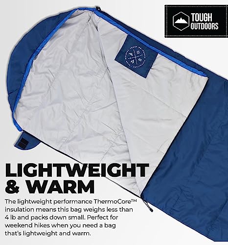 Tough Outdoors Bolsa de Dormir para Adultos y Niños - Bolsa de Dormir Ligera Impermeable para Camping - Tamaño XL, Rectangular, Rango de Temperatura 40-60°F, Material de Poliéster miniatura 5
