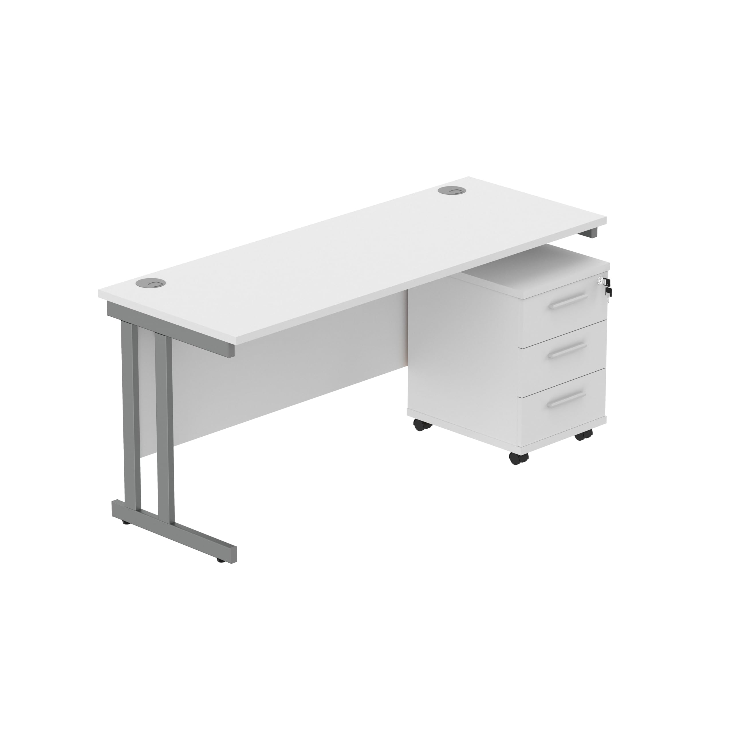 Office Hippo Heavy Duty Contract Grade Office Desk Workstation and Lockable 3-Drawer Pedestal Set, 120kg Weight Tolerance, 5-Year Warranty, FSC Certified, Arctic White, Graphite Legs, 1600 x 600mm