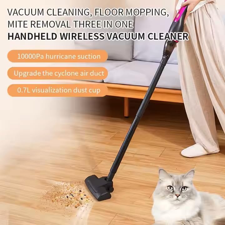 Dratal DT-407 vacuum cleaner being used on a wooden floor with a cat nearby