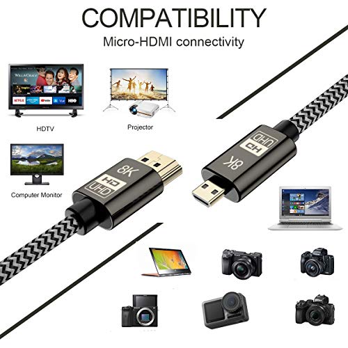 CY Micro HDMI to HDMI Adapter Cable 3.28ft Micro HDMI to HDMI Male to Male Cable Cord for Tablet Camera Monitor - Image 2