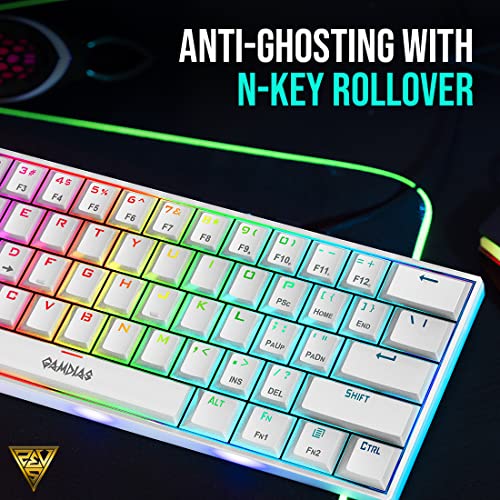 GAMDIAS Teclado Mecânico 60% Compacto Hermes E3 Branco RGB Switch Vermelho ANSI HERMES E3 RGB(US/RED