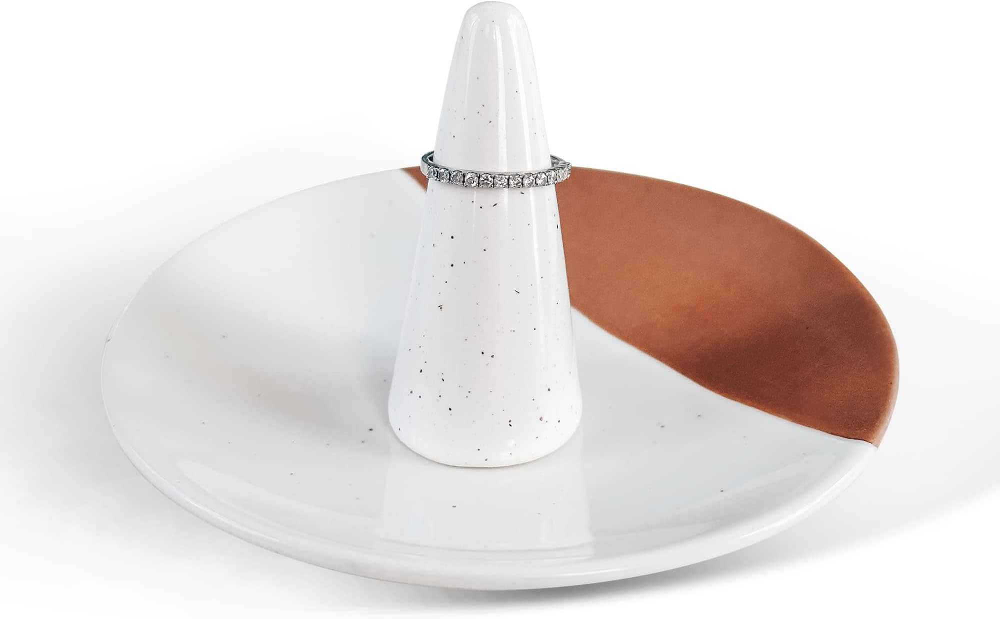 Mora Ring Dish - Jewelry Holder for Wedding/Engagement Rings, Bathroom Vanity, Nightstand, Sink etc. Cute Trendy Gift for Bride/Women, Small Modern Decorative Tray/Plate for Trinket, Room Decor, White