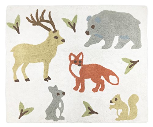 Sweet Jojo Designs Deer, Bear, Fox, Rabbit, and Squirrel Accent Floor Rug Bedroom Decor for Woodland Animal Toile Girl or Boy Kids Bedding Collection