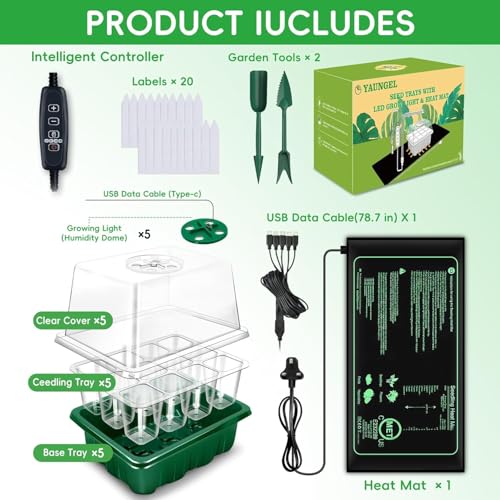 Heated Propagator with Grow Lights & Seed Starter Trays Kit: 5x12-Cell Trays, Waterproof Heating Mat, Adjustable LED, Smart Controller - Indoor Propagator for Seedlings, Succulents, Plant Cloning - Image 8