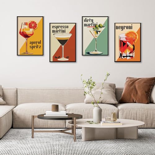Camocin Art 4 Stück Malen nach Zahlen Erwachsene mit Rahmen Cocktail, Cocktail Malen nach Zahlen mit Rahmen, DIY Cocktails Tasse Paint by Numbers mit einer Staffelei für Home Deko Geschenk 20x30cm