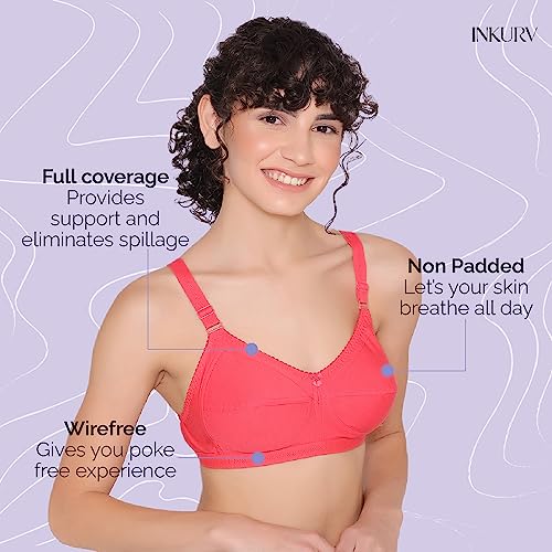 Image of INKURV Full Coverage Cotton Bra for Heavy Bust| Minimizer Bra for Women| Anti-Sagging Breast Lift Up| Non-Wired| Non-Padded Daily Use Bra for Ladies| Combo of 2