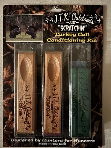 JTK Outdoors Turkey Call Conditioning Kit - Conditioning Stones, Abrasive Pads, and Custom Chalk - Made in USA - Solid Cherry Wood - Limited Edition