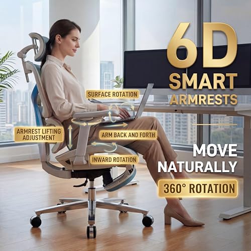 Image of Ergonomic Office Chair with Footrest & Massage Lumbar Support - Adjustable Seat Depth & Back Height Reclining Big and Tall 400LBS Mesh Chair, 4D Headrest & 6D Armrests, for Home Office(Gray Rainbow)