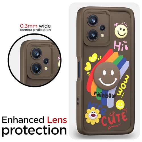 Image of Pikkme Back Cover for Realme 9 Pro 5G | Soft Silicone| Cute Rainbow Smile & 3D Cartoon Flower Design | Shockproof Raised Camera Protection Bumper Case (Brown)