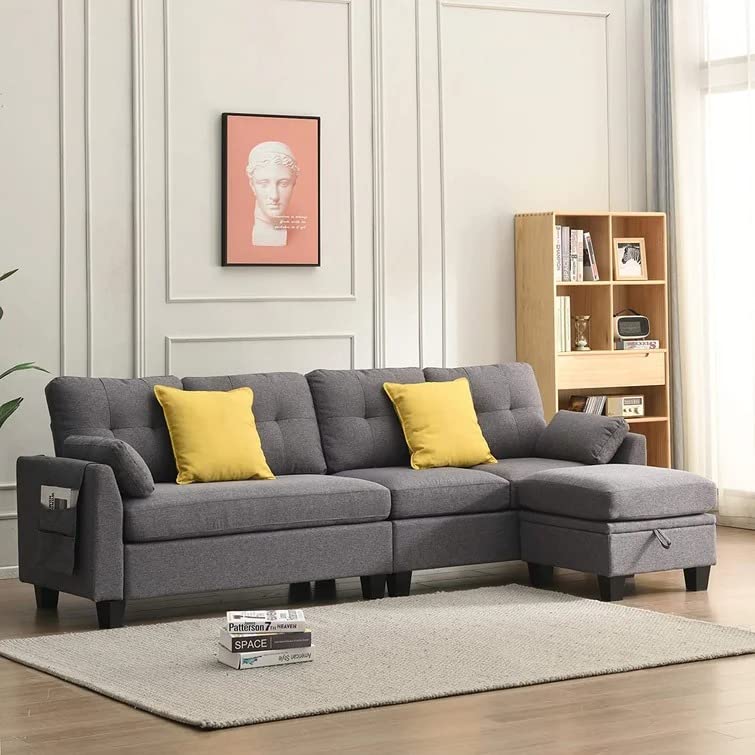 Era 3 Seater Fabric L Shaped Sectional Sofa Set for Living Room (Right Side,Grey)-image-11